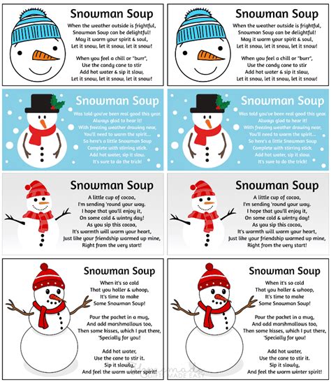 Free Printable Snowman Soup Recipe